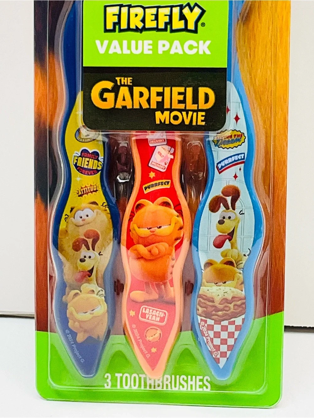 🌼4/$10🌼 NIP Firefly Garfield Movie Kids Toothbrush 3 Pack Kids Oral Care 3yrs+